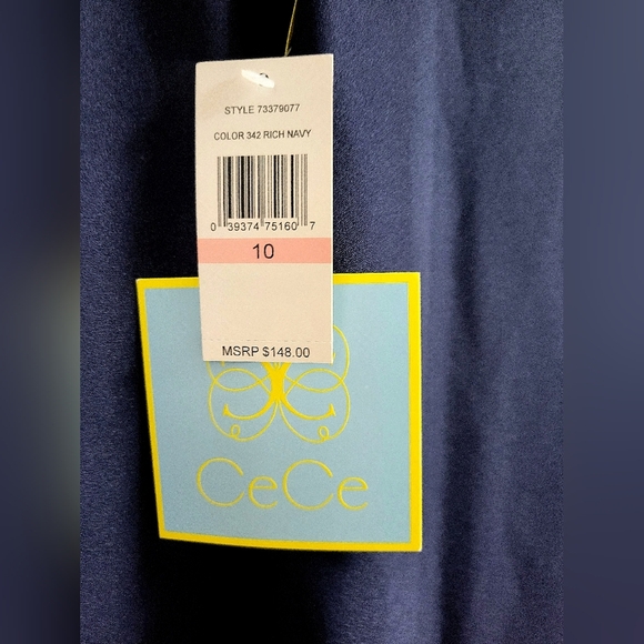 NWT-CeCe-Navy Blue & Black,Collared,Scalloped Hem Dress-Size 10 - Picture 4 of 8